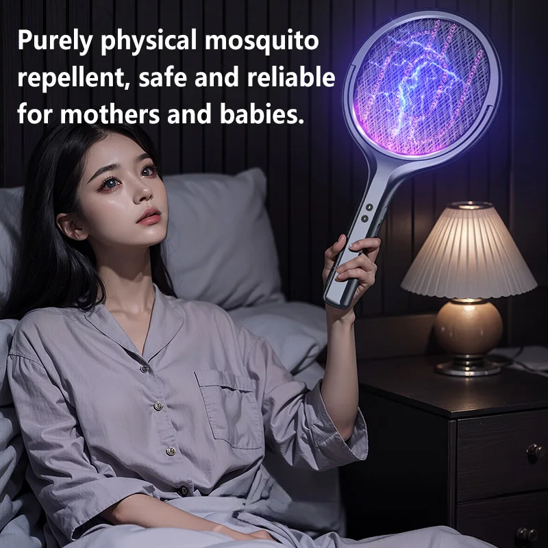 2-in-1 Retractable Electric Mosquito Racket Mosquito Lamp Automatic Mosquito Trap Physical Bug Zapper For Home Extendable Handle