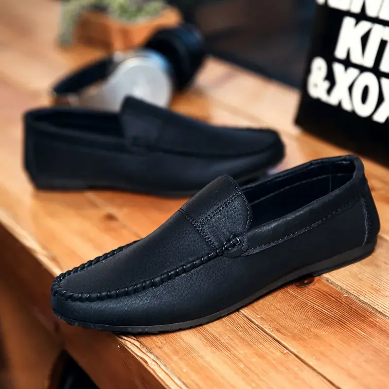 Moccasin Slip-on Men\'s Leather Shoes New In Male Casual Shoe Soft 2024 New Arrivals Legitimate Cowhide Common Comfortable