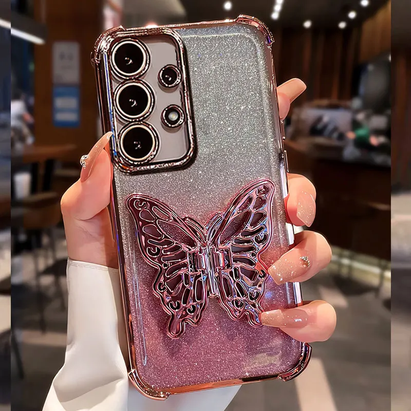 A 53 32 03 Shockproof Butterfly Bracket Case For Samsung galaxy A53 A33 A73 A13 A05 A52 S A24 A22 A23 Glitter Holder Case Luxury