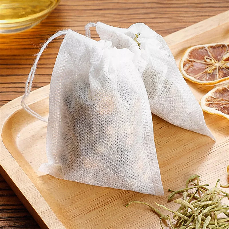 (Ce14)100PC Non-woven Tea Bag Disposable Teabag With Drawstring Sealing Coffee Spice Tea Filter Paper Infuser Kitch Teaware