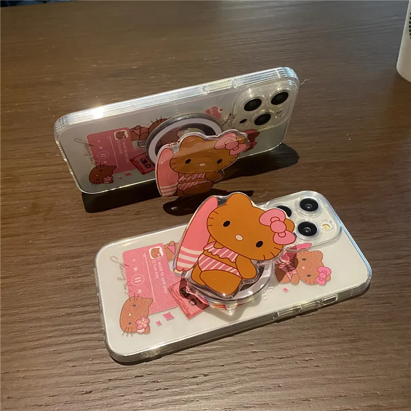 Hello Kitty Music playback Phone Case for iPhone 11 12 13 14 15 Pro Max Plus CD Holder tape Magnetic Charging Magsafe Cover