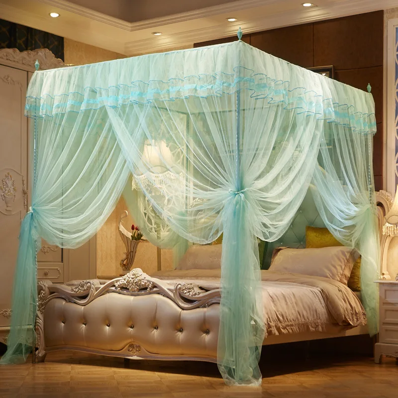 C2 1.2m/1.5m/1.8m Luxury Princess Three Side Openings Post Bed Curtain Canopy Netting Mosquito Net Bedding(Excluding Bracket)