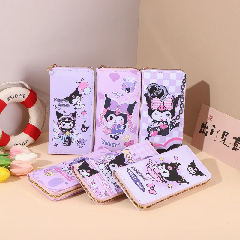 

19X10X3Cm Kawaii Sanrio Anime Printing Wallet Cute Hello Kitty Kuromi Cartoon Multi Layer Zipper Student Card Bag Gift for Girl