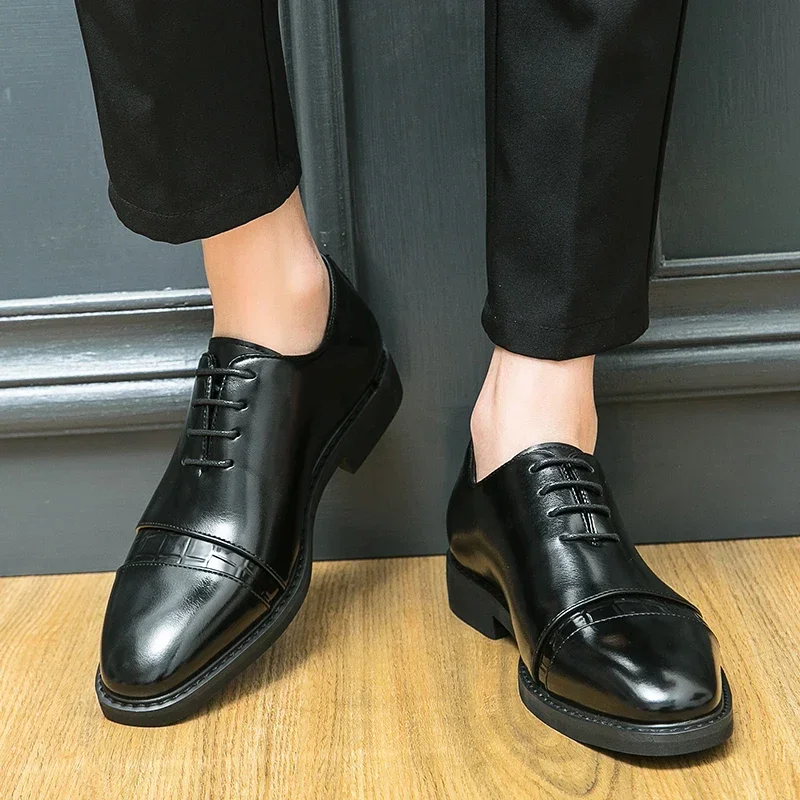 

New Black Derby Shoes for Men Brown Square Toe Lace-up Business Handmade Men Dress Shoes Size 38-46 Mens Shoes