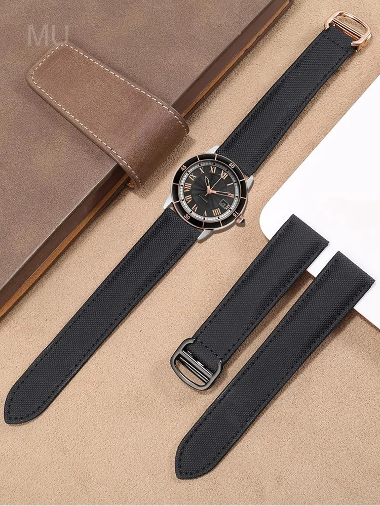 For Cartier Black Bay Tank 18 20mm Waterproof Canvas Watch Strap Corrosion-Resistant Buckle Ergonomic Design Bands for Sports