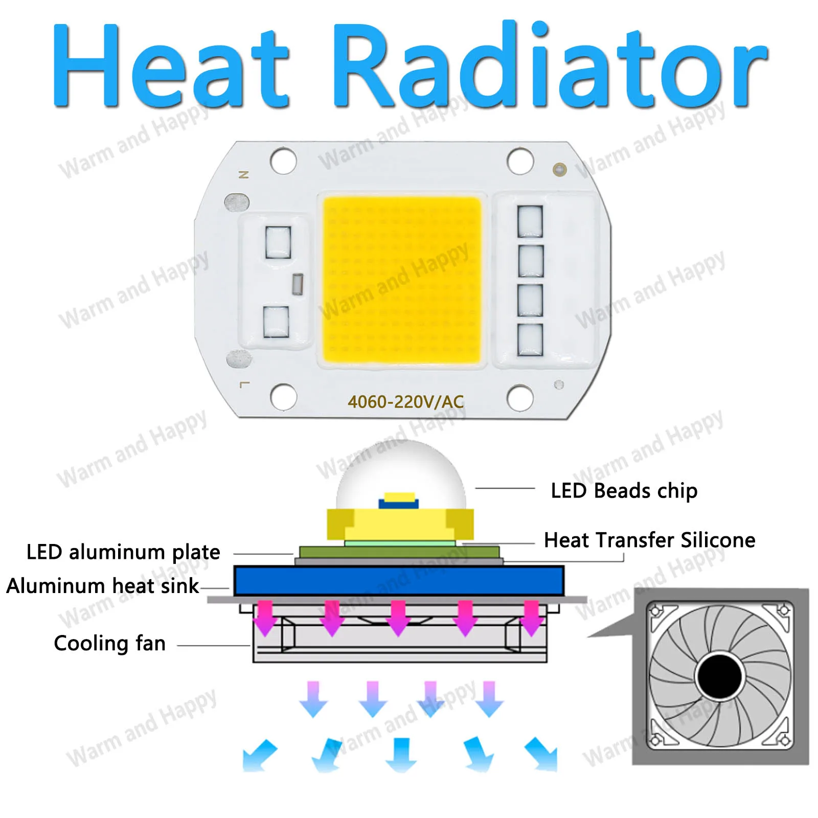 Chip LED COB de 10 piezas, 50W, AC220V, sin necesidad de controlador, Chip IC inteligente, 3000k, 4000k, 6500k, para foco reflector LED