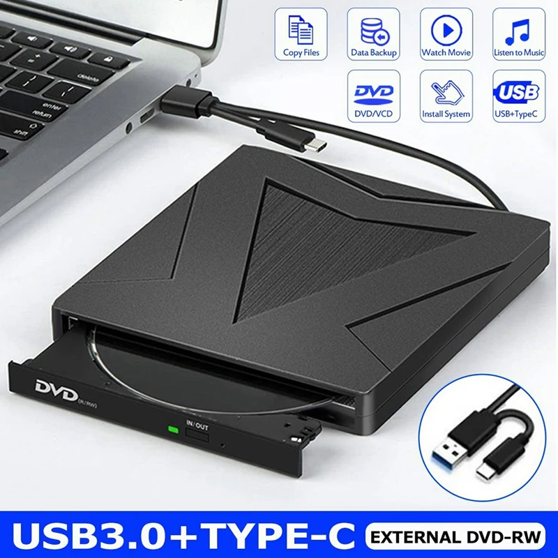 

USB 3,0 внешний DVD-привод Type-C, DVD-рекордер без драйвера, тонкий портативный DVD-привод с поддержкой чтения CD DVD VCD дисков