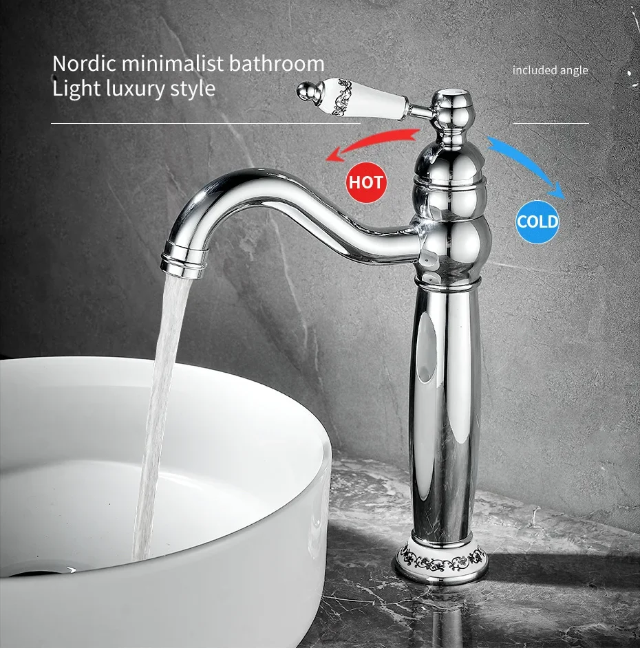 Brass Brushed gold high vintage Basin Faucet Bathroom cabinet wash Basin Hot and Cold Water Faucet splash-proof