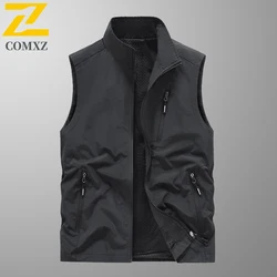 Spring and Autumn Vest Men's Fashion Casual Multi-Pocket Mesh Breathable Sleeveless Jacket Outdoor Work Fishing Army Green Vests