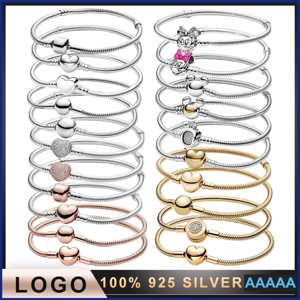 New 925 silver snake bone bracelet fit Pandora charm with original LOGO women's high-end exquisite 5A  jewelry gifts wholesale