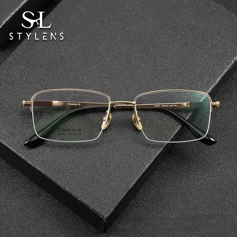 

STYLENS легкие очки для чтения в квадратной полуоправе из чистого титана, мужские деловые очки с защитой от синего луча, близорукость, очки по рецепту H2377