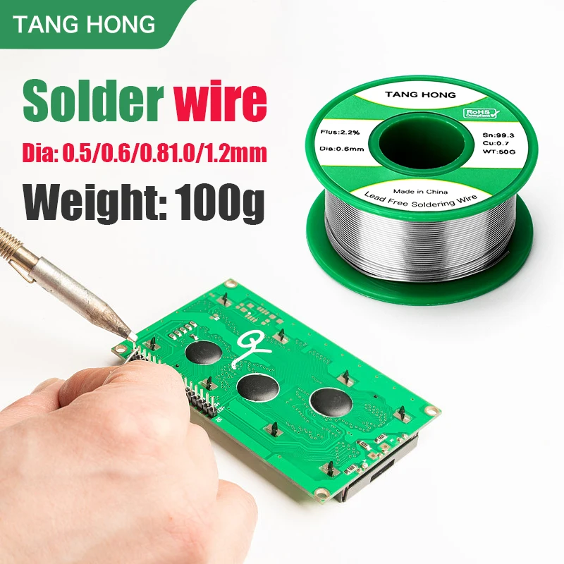 TANGHONG Lead-Free Solder Wire Electric Soldering Iron repair Welding Containing Rosin Tin Wire Sn99.3Cu0.7 50 100g 0.5 0.8