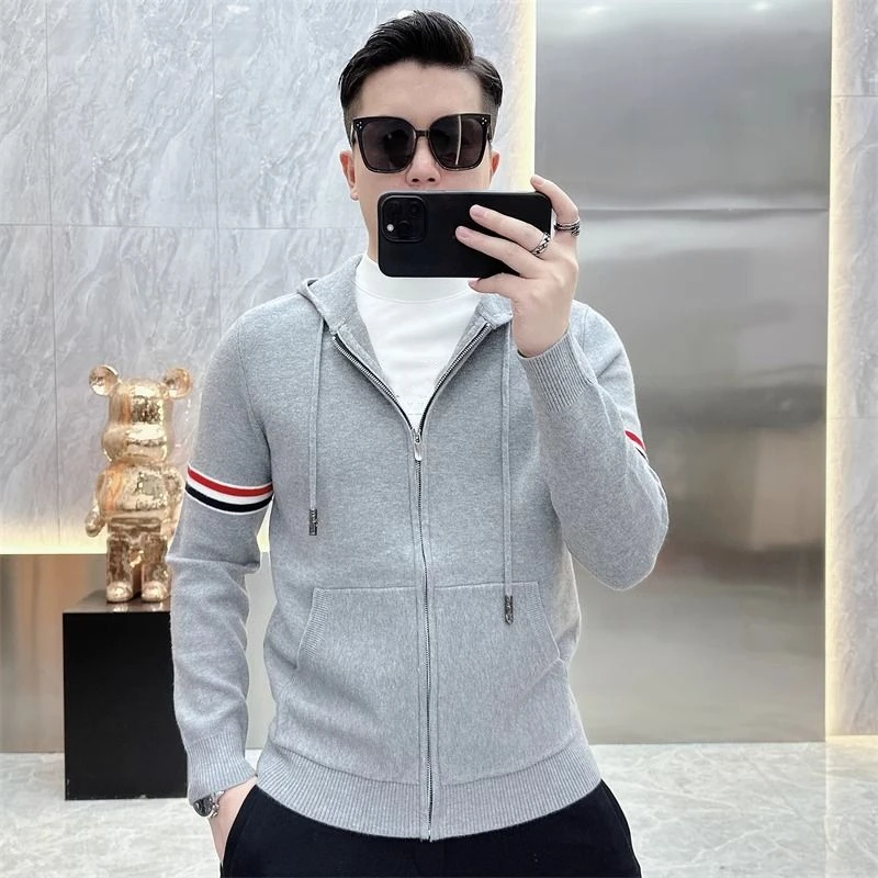 

Striped hooded men's knitted sweater autumn and winter fashion trend brand trendy middle-aged and young handsome slim sweater