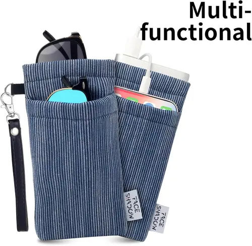 Imagen 1 del producto Estuche doble para gafas, estuche suave para gafas para mujeres y hombres, bolsa para gafas de sol con paño de limpieza, llavero bonito DIY con bolsa