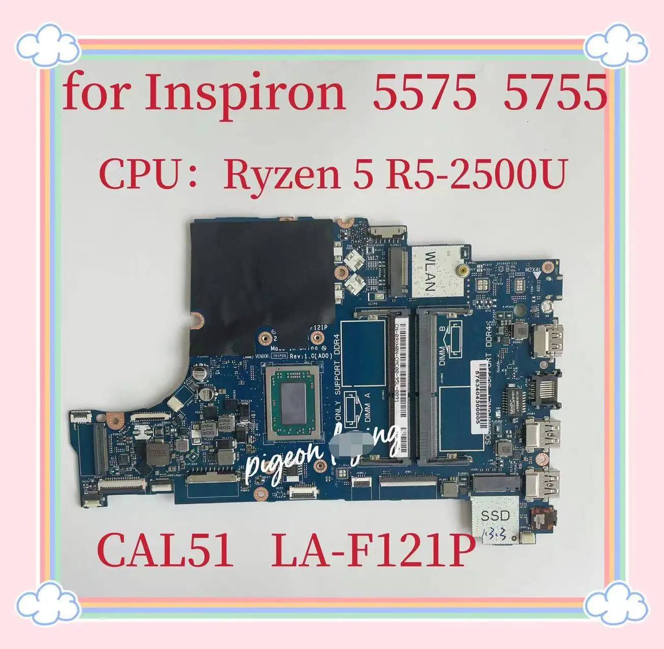 

LA-F121P For dell INSPIRON 15 5575 5775 Laptop Motherboard CPU:R5-2500U AMD CN-09XH0N 9XH0N Mainboard 100% Tested OK