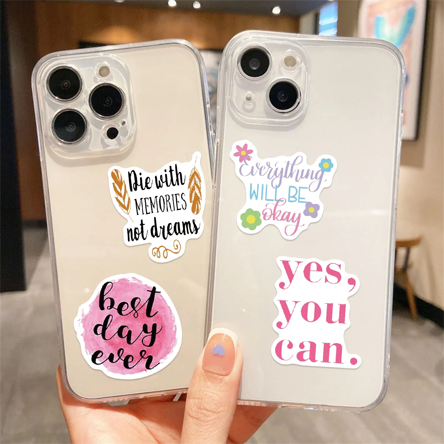 50PCS Neue Inspirierende Text Cartoon Aufkleber Positive Energie Kurzen Satz Graffiti Dekoration Notebook Koffer Gitarre Aufkleber