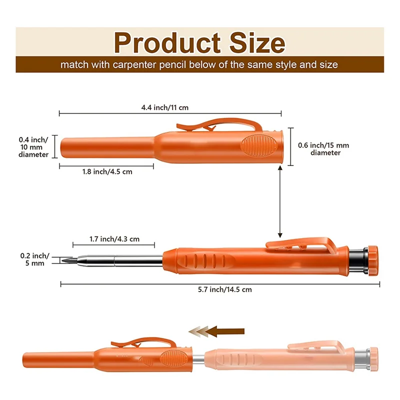 ABJY-2 Pack Solid Carpenter Pencils , Scribe Tool With Built-In Sharpener For Construction Woodworking Architect