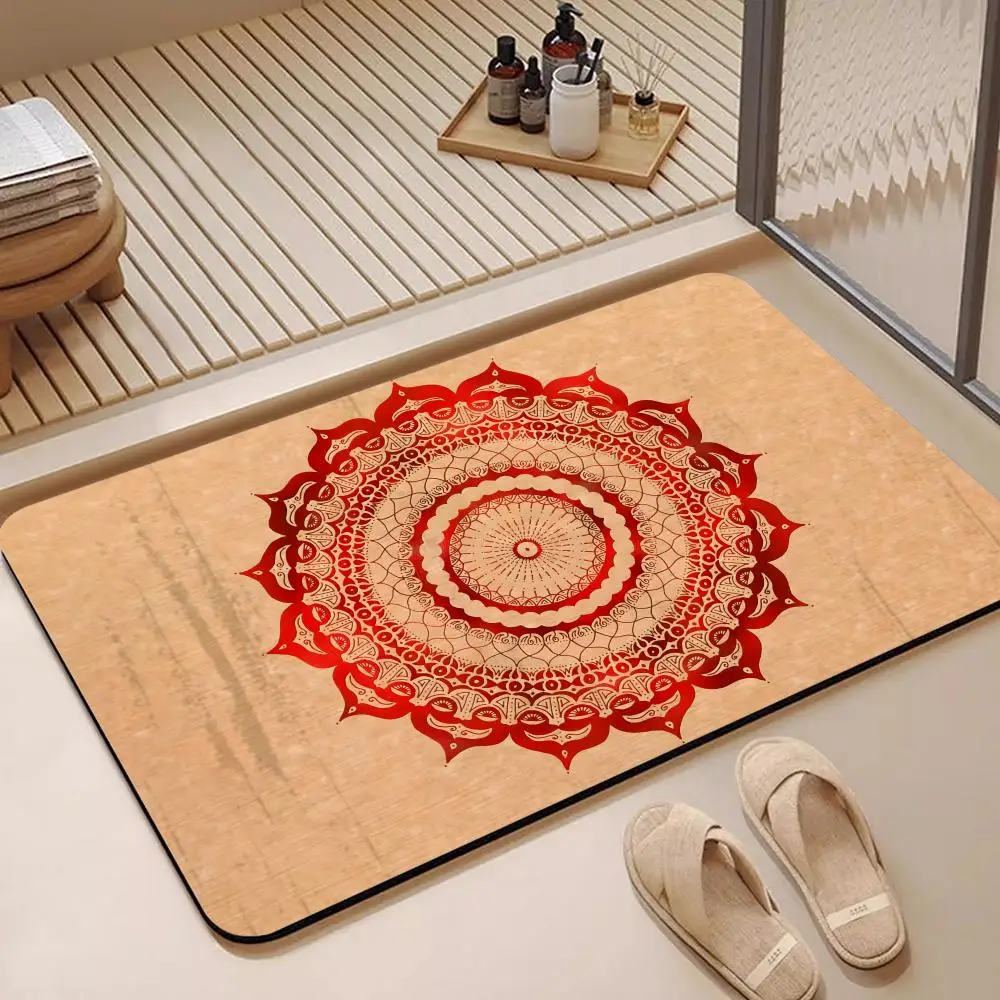 Pattern Lotus Mandala Floor Mat Diatomite Bath Mat, Quick Dry, Absorbent, Multi-Scene Mat