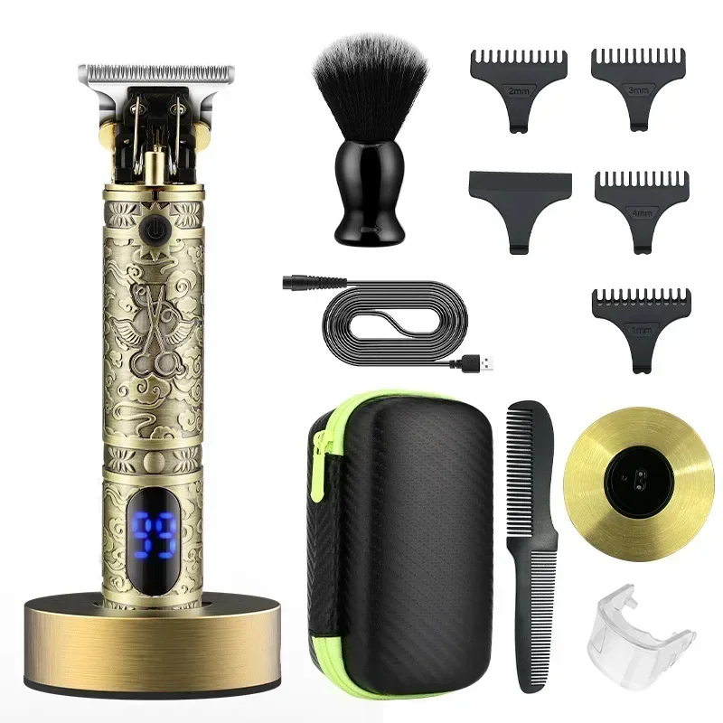 Retro Charging Pusher with Base  Hair Trimmer for Men Resuxi LM-911 Hair Salon Home Boy Oil Head Carving Hair Clipper