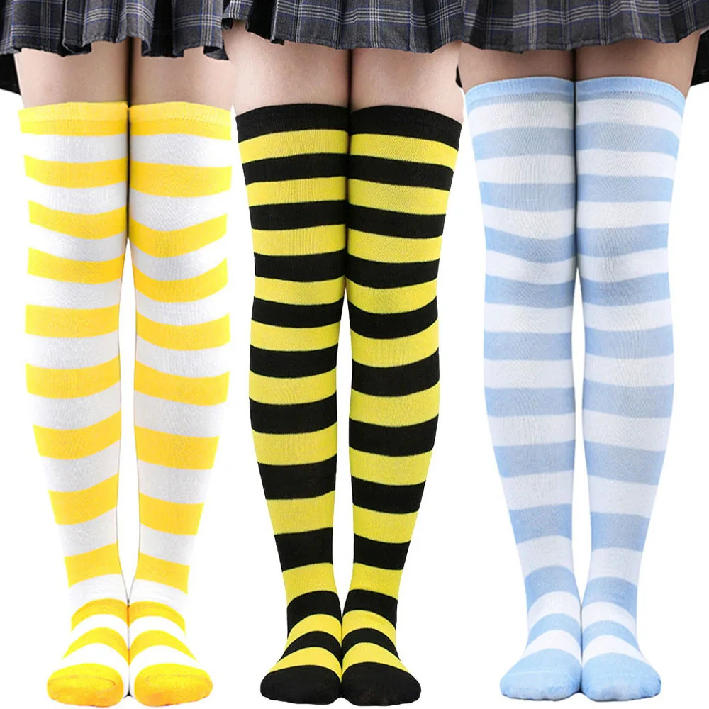 Rainbow Colorful Striped Stockings Gloves Thigh Knee Socks Dance Socks Striped Arm Warmer Gloves Women Cosplay Costume Gifts