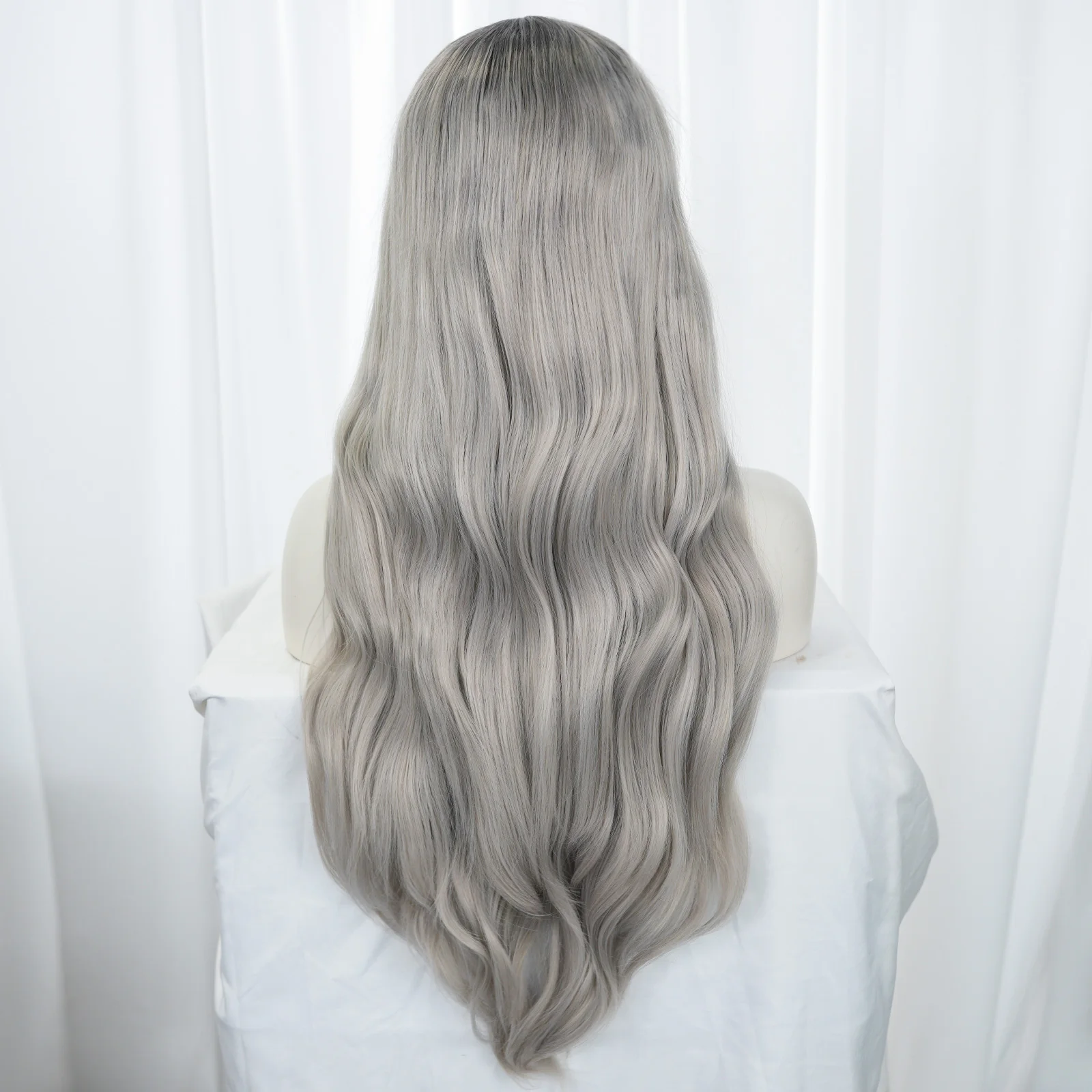 13x4x1 HD Transparent Lace Front Wig Silver Grey Ombre Long Loose Body Wave Synthetic Wig Daily Wigs For Women