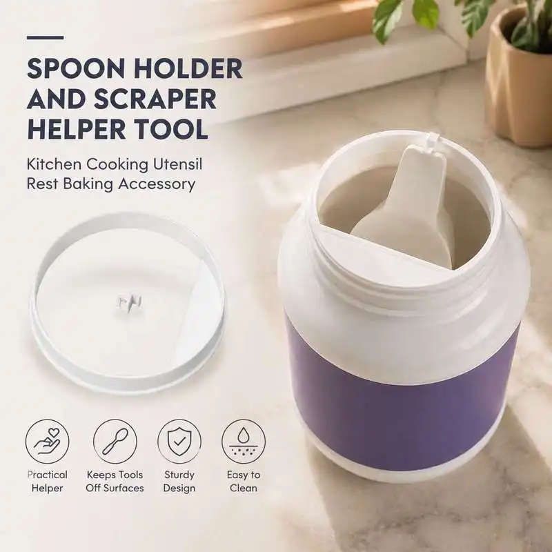 Suitable For 600g Jars Spoon Rest Holder with Scraper Helper Kitchen Cooking Baking Tool Utensil Organizer