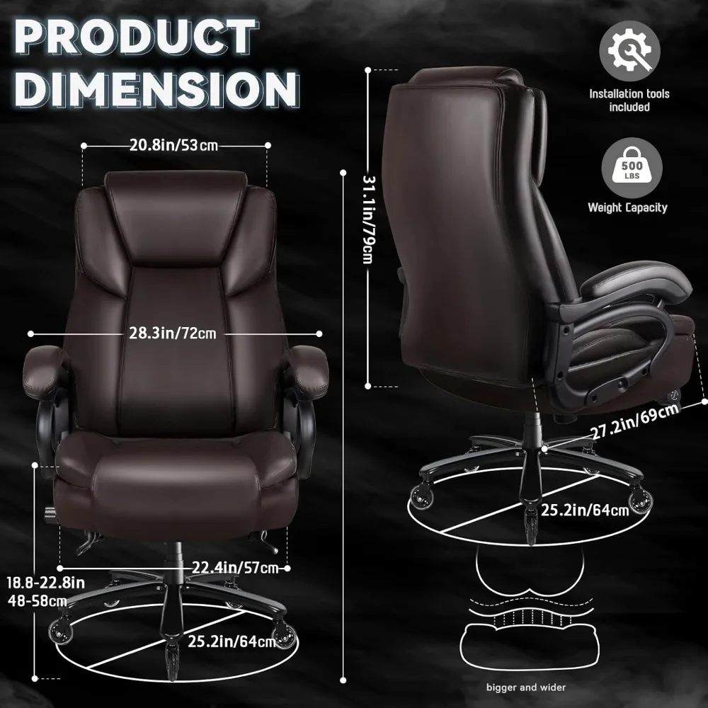 كرسي مكتب كبير وطويل بوزن 500 رطل - دعم قطني قابل للتعديل، كرسي مكتب للأشخاص الثقيلين، تنفيذي عالي الظهر #3