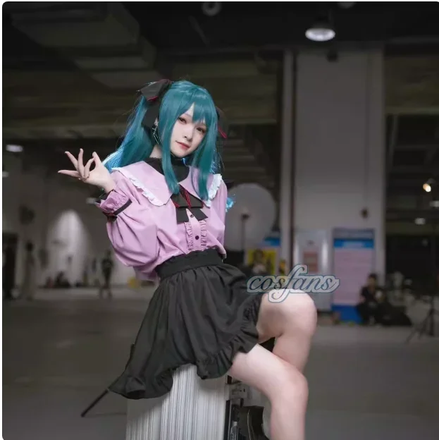Disfraz de vampiro Miku, disfraz de Vocaloid, figura de Vampire Miku, traje de cosplay, vestido rosa kawaii, uniforme con lazo