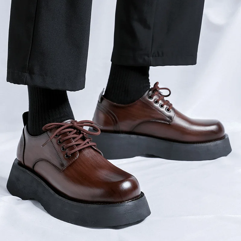 

men's casual original leather shoes lace-up derby shoe business wedding formal dress black brown platform sneakers mans footwear