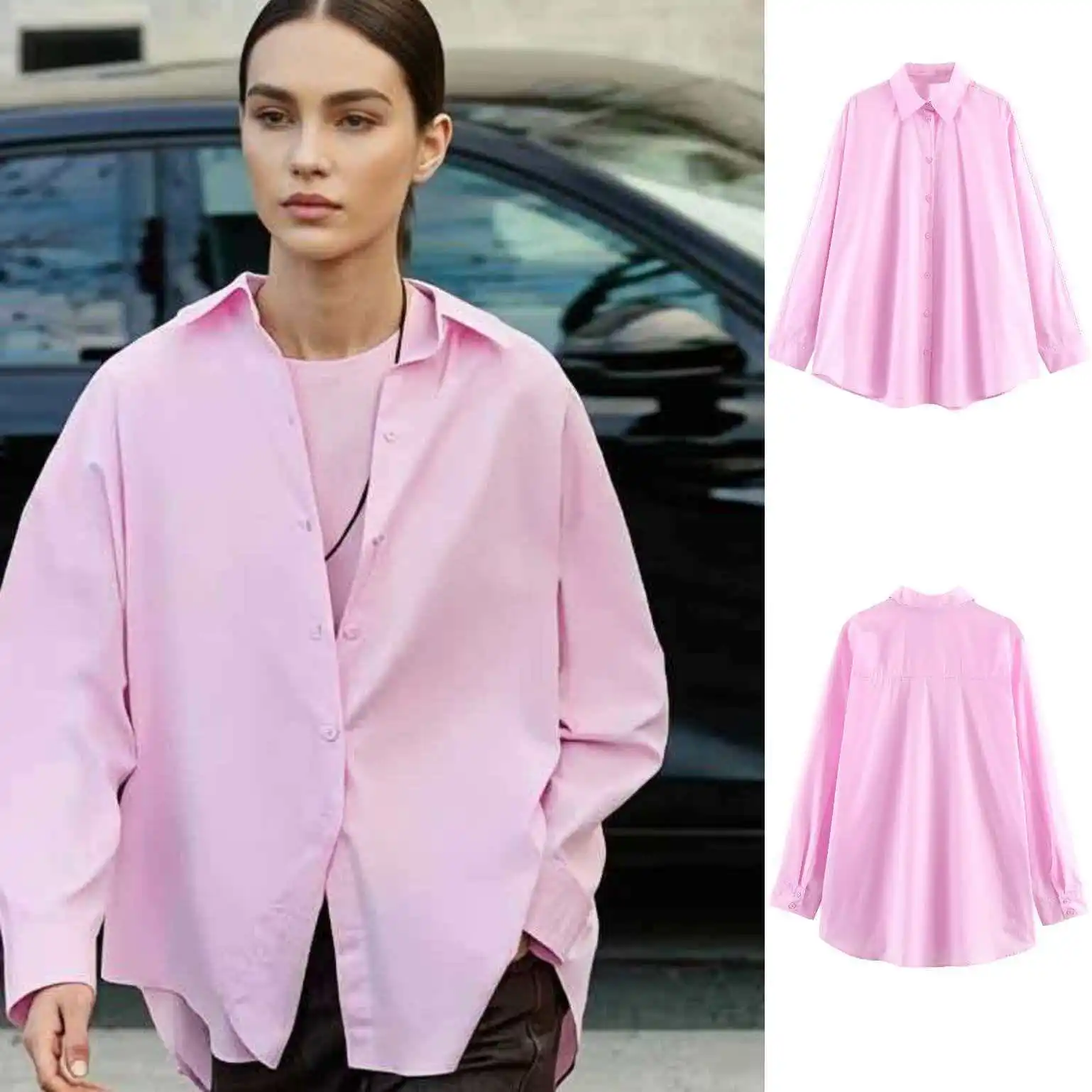 

2026 Spring Autumn New Women Lapel Collar Poplin Shirt Long Sleeve Loose Fit Casual Blouse