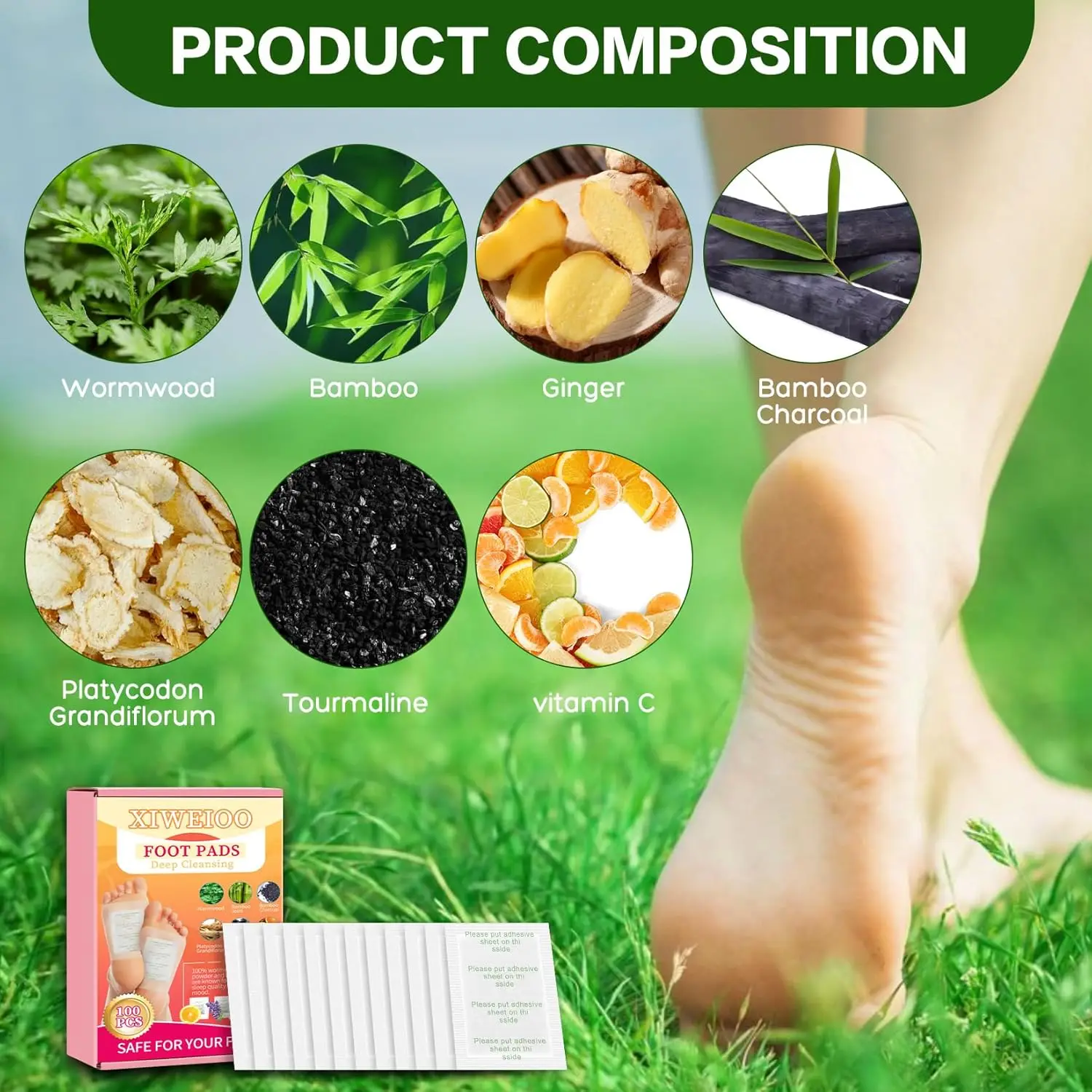 50 Pack Foot Pads, Ginger Oil Bamboo Charcoal Foot Pads, Foot Care Patch, Effective Feet Health Patches view 6
