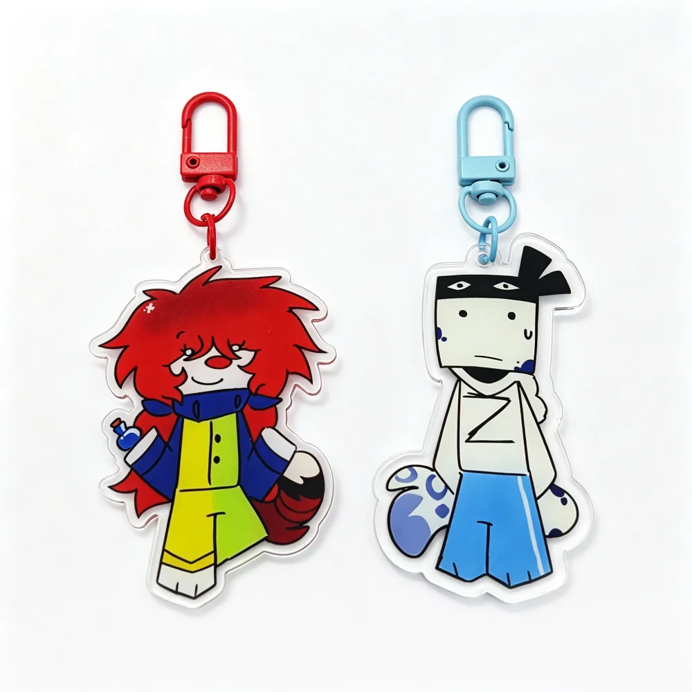 Game UU Ze Moe Cosplay Acrylic Keychain Figure Pendant Red Blue Keyring Backpack Decoration Party Prop Accessory
