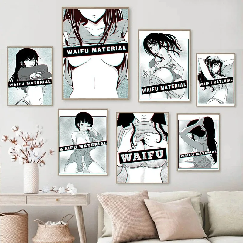 Sexy Girl Waifu Material Anime Poster Canvas Painting Abstract Manga Cartoon Wall Art Picture For Living Room Home Decoration