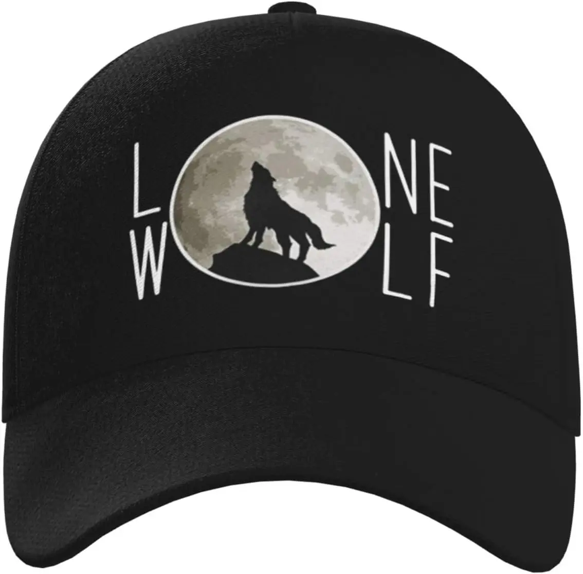 Lone Wolf Moon Baseball Cap Men Women - Adjustable Classic Plain Hat Black