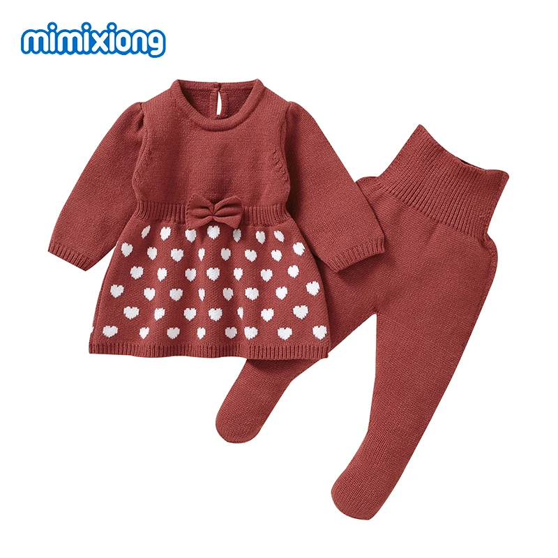 Baby Girls Clothes Sets Red Bowknot Knit Sweaters Shirts+Pants Newborn Infant 2pcs Suits 0-9M Toddler Spring Fall Winter Outfits