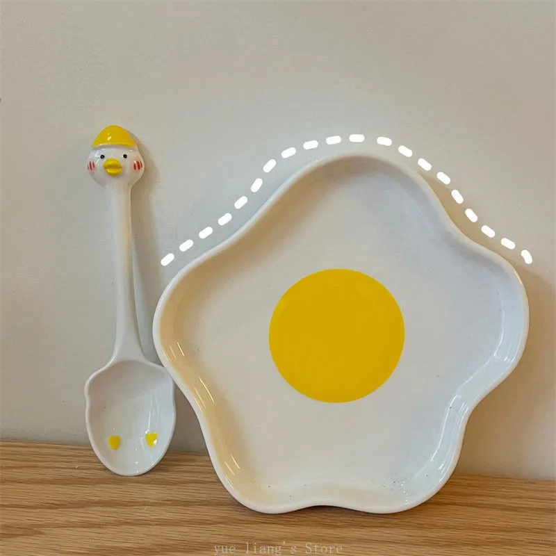 Lovely Fried Egg Shape Ceramic Plate  Novelty Afternoon Tea Dessert Saucer Breakfast Salad Fruit Tray Creative Tableware Dishes