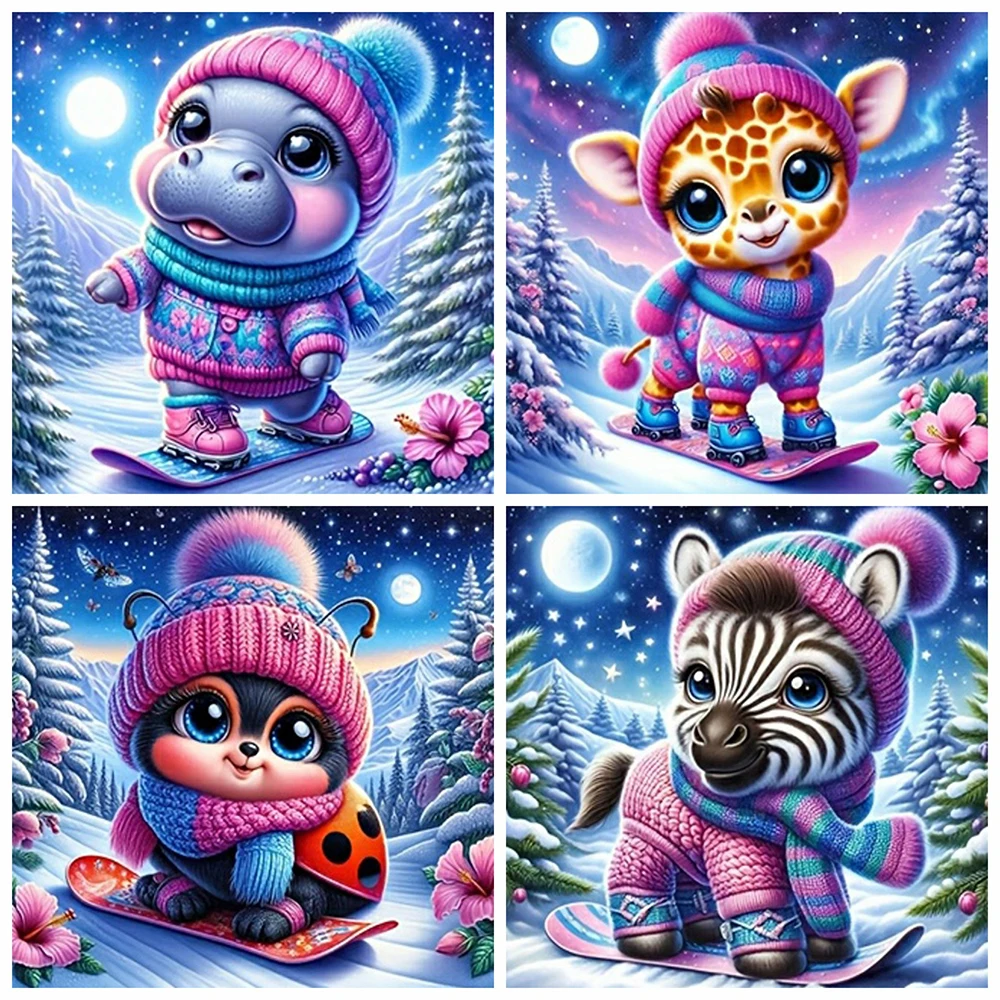 Evershine Elmas Boyama Hayvan Geyik Zebra 4 adet Tam Yuvarlak Elmas Mozaik Su Aygırı DIY Zanaat Kiti Kış Çocuk Hobi