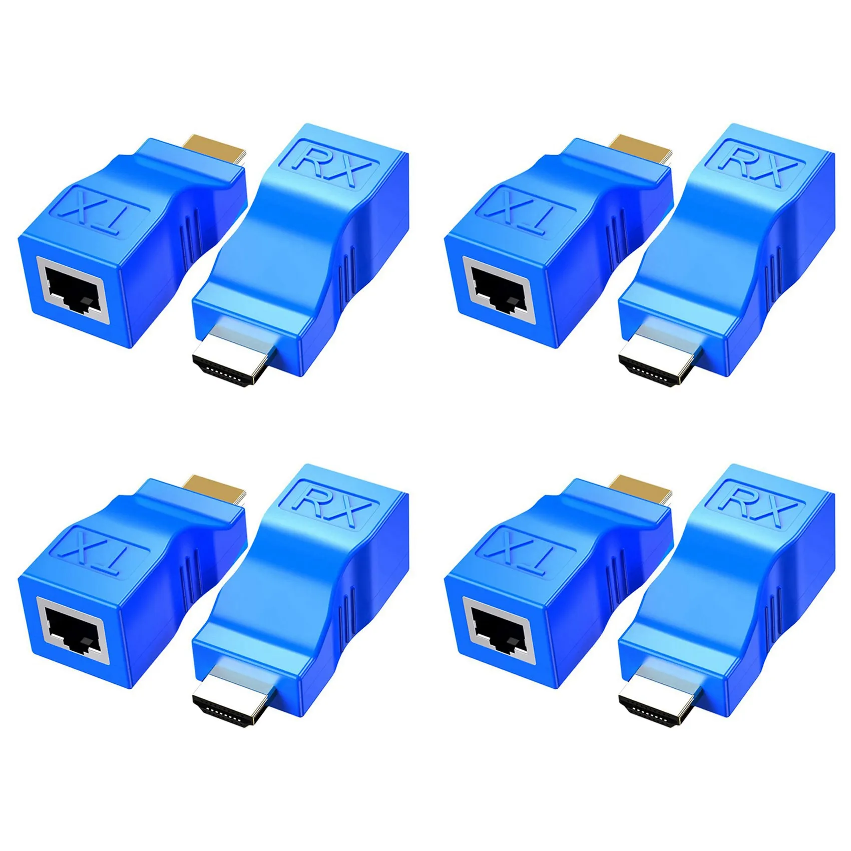 8Pack Extender, To RJ45 Converter Repeater Over Cat 5E / 6 1080P Up To 30M Extender For HDTV PS4 STB 4K 2K
