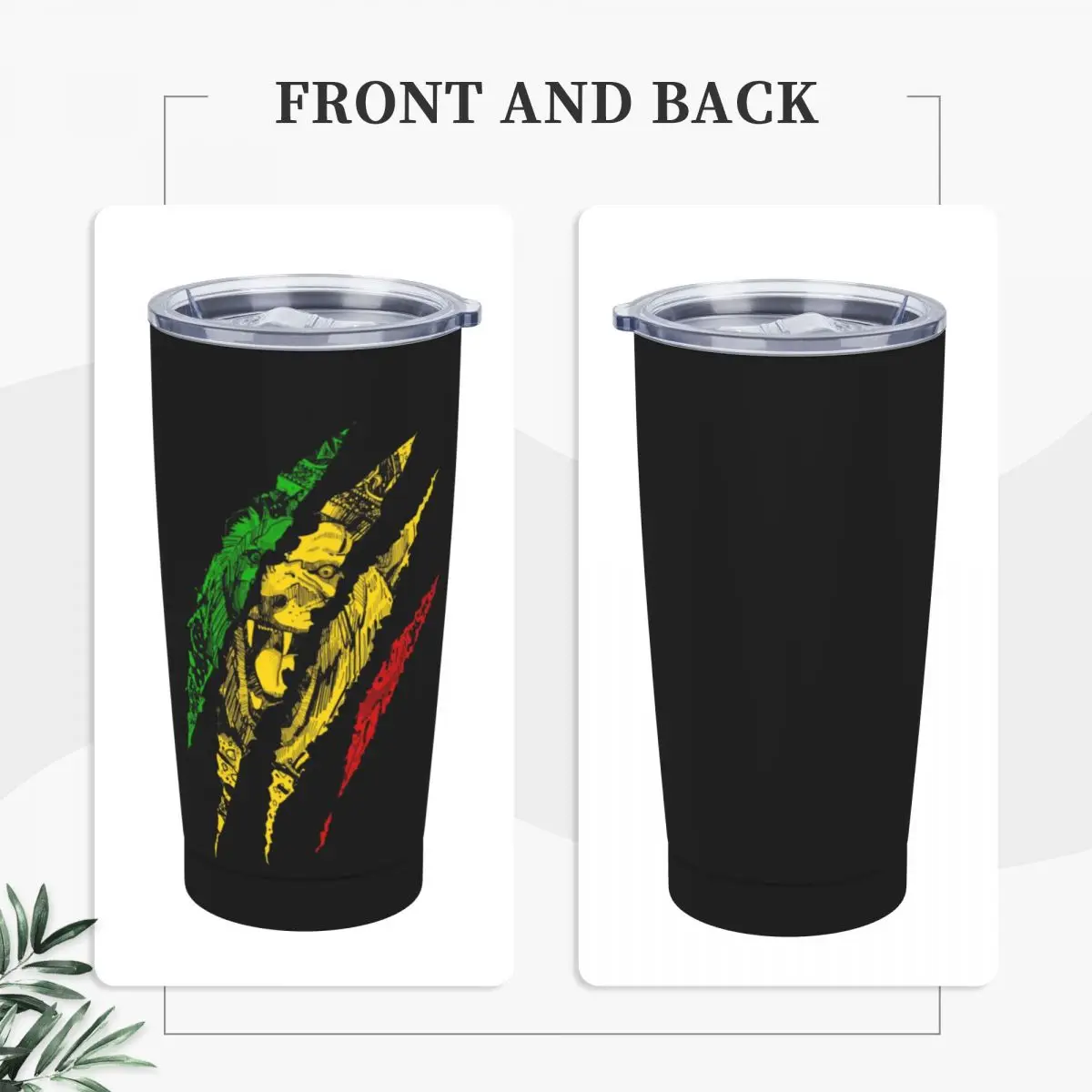 Lion Of Judah King Rasta Reggae Tumbler Vacuum Insulated Jamaica Coffee Cups with Lid Straw Double Wall Mug Spill Proof, 20oz