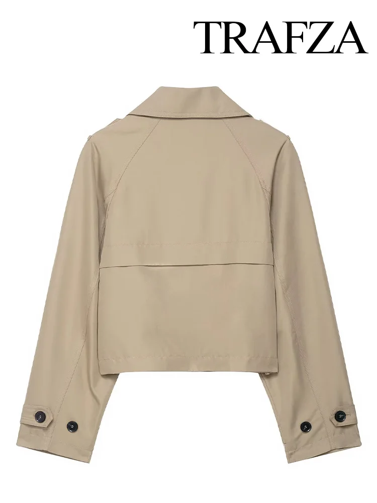 HH Women Pockets Lapel Double-breasted Jacket Female Autumn Winter Versatile High Street Casual Long Sleeve Elegant Coat