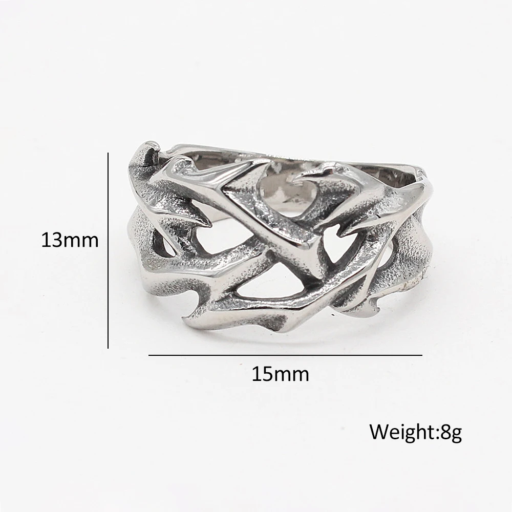 Vintage Punk Edelstahl Krone von Dornen Ringe Für Männer Frauen Aushöhlen Design Fashion Party Männlichen Schmuck Geschenke Dropshipping – Detail 2