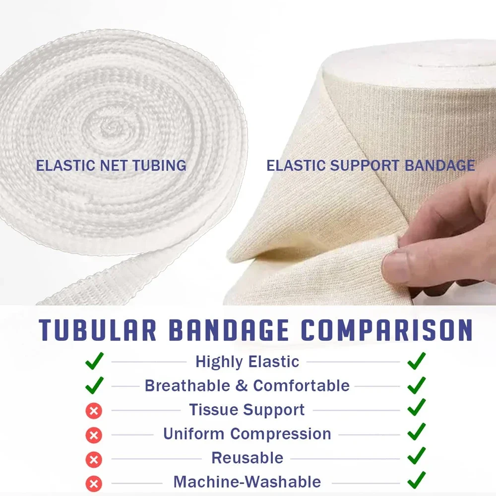 1Roll Elasticated Tubular Support Bandage | Stockinette Tubing for Large Arm,Knees,Legs | Light to Moderate Compression Bandage