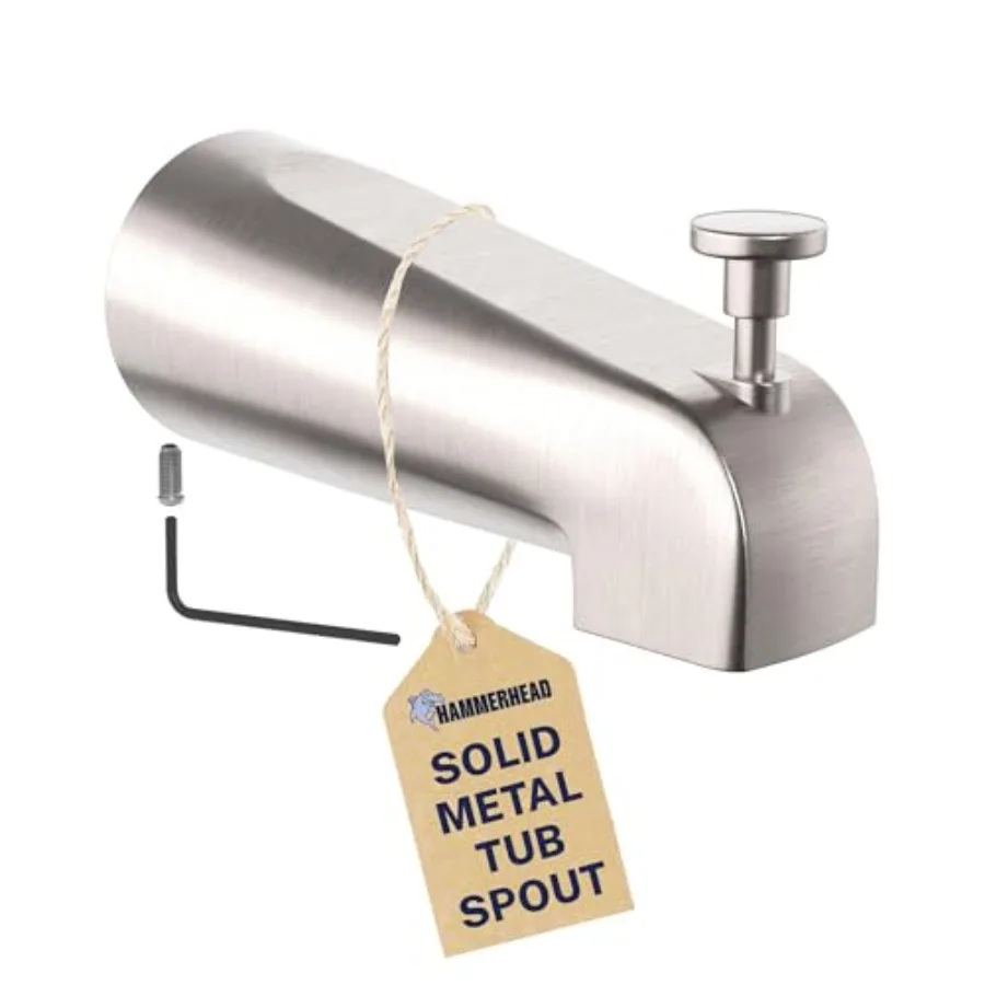 

Solid Metal Tub Spout with Diverter Slip On Bath Tub Spout for Copper Pipe Easy Install Bathtub Faucet Brushed Nickel