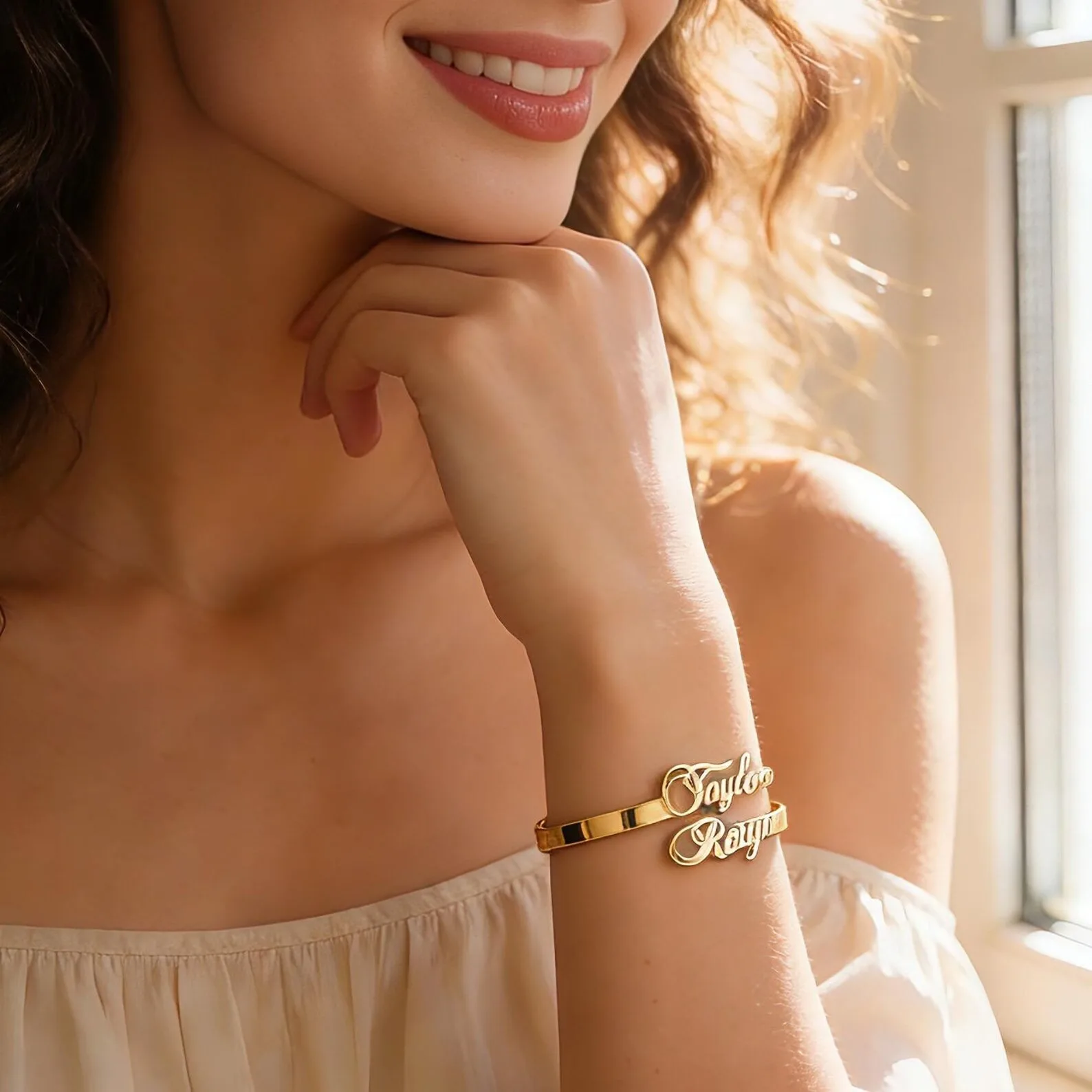 Zierliches 18K Vergoldetes Personalisiertes Namensarmband Maßgefertigtes Namensarmband Individueller Edelstahlschmuck Geschenk für Frauen – Detail 6