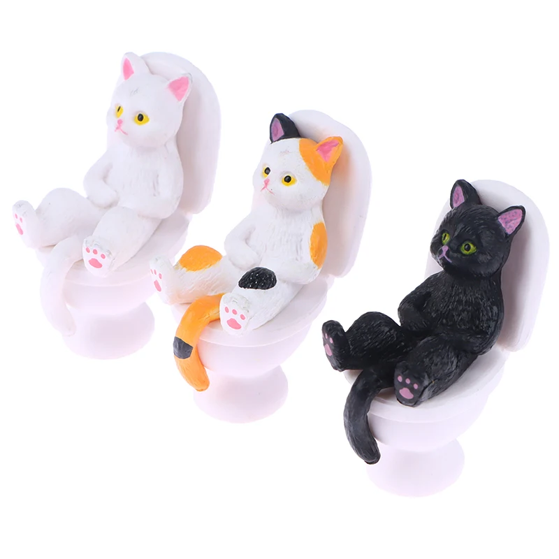 Mini Kawaii Toilet ＆ Cat Series Miniature Cat Figurine Model Toy Decor Cat Statue For Office Mini Dollhouse Decor 3.8*3cm