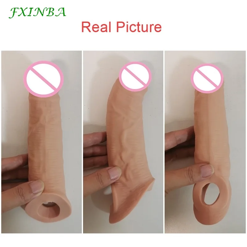 Fxinba-男性用の大きなペニスエクステンダースリーブ,再利用可能なコンドーム,射精遅延,大人のおもちゃ,20cm,新品