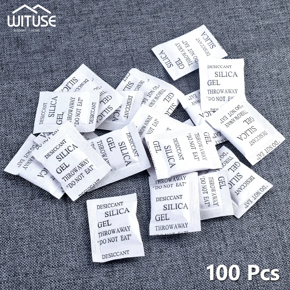 50-200 Packs Damp Moisture Dehumidifier Non-Toxic Silica Gel Desiccant Absorber Bag Clothes Food Storage For Kitchen Room Living