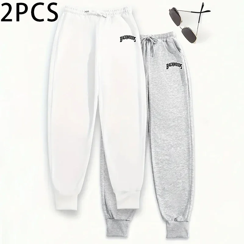 قطعتان من الركض النسائي المطبوع برباط - بنطال رياضي كاجوال بخصر مطاطي مع جيوب، بنطال رياضي مريح للخريف/الشتاء