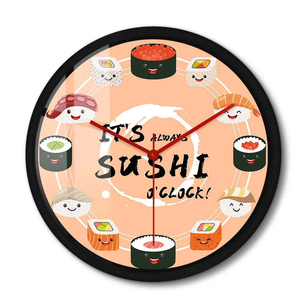 

Металлические настенные часы It's Always для суши, кухонный декор с японскими рецептами, блюд сашими, рулон суши, без тикания