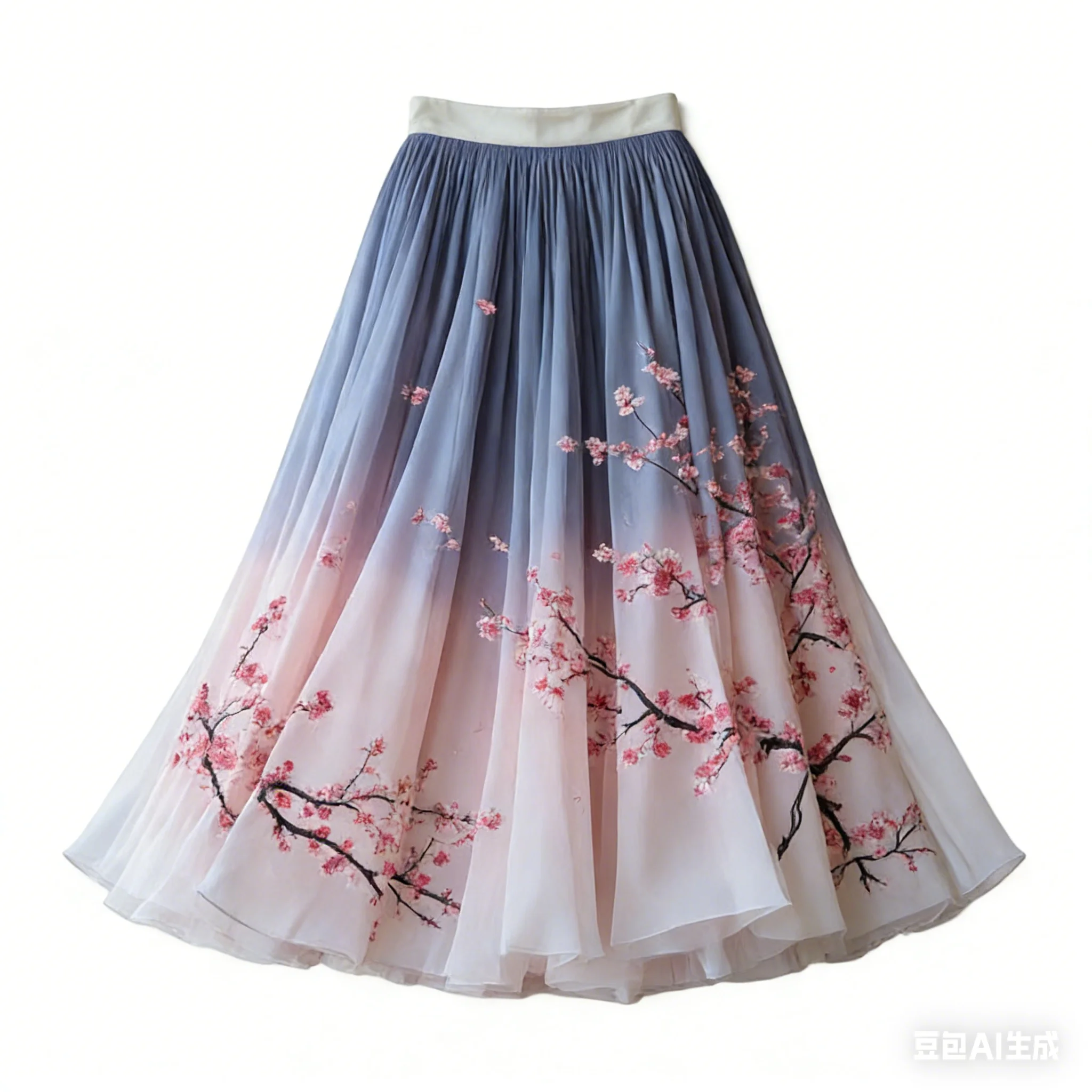 Falda Maxi Ombre con Estampado de Flores de Cerezo, Cintura Alta, Fluida, de Gasa, para Fiesta, Hermosa, Estética, Elegante, para Mujer, Primavera, Plisada, Estilo Urbano